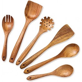 TMD Wooden Spoons for Cooking Nonstick Kitchen Utensils Set with Long Handle Spatula and Spoon 6 pcs Everyday essential Quality Wooden Utensils for Cooking