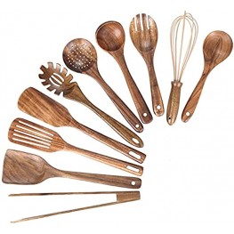 Without HolderKitchen Wooden Utensils for Cooking ,Nonstick Wood Utensil Natural Teak Wood Spoons for Cooking,Kitchen Utenails Set,Wooden Kitchen Utensil Set With Spatula and Ladle 10