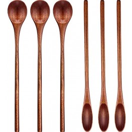 Wooden Coffee Spoons Long Handle Wooden Mixing Spoon Long Handle Wooden Teaspoon Handmade Wood Stirring Spoon for Kitchen Stirring 6 Kusunoki