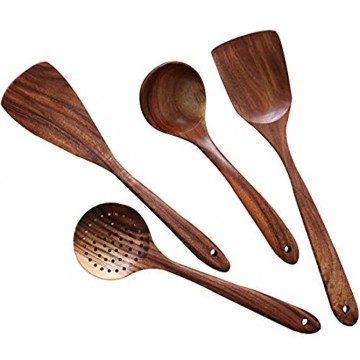 Wooden Cooking Utensils Kitchen Utensil,NAYAHOSE Natural Teak Wood Kitchen Utensils Set Nonstick Hard Wooden Spatula and Wooden Spoons