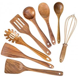 Wooden Kitchen Utensils for Cooking,Natural Teak Wood Utensil Set,Wooden Spoons for Cooking Nonstick Kitchen Utensils set Spatula 8