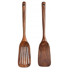 Wooden Spoons for Cooking 2Pcs Premium Wood Turner and Spatula Set Nonstick Kitchen Wooden Utensils Housewarming Gifts for Housewife Chef Cook
