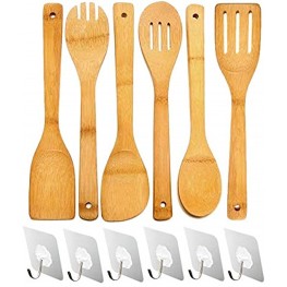 Wooden Spoons for Cooking 6-Piece 12 Inch Bamboo Utensil Set Wood Spatula Spoon Nonstick Kitchen Utensil Set Premium Quality Housewarming Gifts Wooden Utensils for Everyday Use