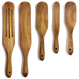 Wooden Spurtle Kitchen Utensils Acacia Wooden Spoons For Cooking 5Pcs Cooking Utensils Set Spatulas for Nonstick Cookware Slotted Spurtle Spatula Sets for Stirring Mixing Serving