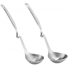 Bulckrew Soup Ladle and Ladle Spoon with S Shape Hanging Handle for Cooking Home Kitchen or Restaurant 304 Stainless Steel Ladle Ladle Strainer-Set of 2,12 Inch