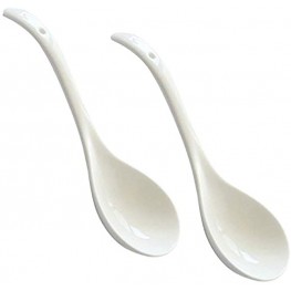 LeBlue 2 pcs-Pack Asian Chinese Reusable Dishwasher Microwave Safe 9.4 Serving Soup Spoons Ladle White Bone China Porcelain Ceramics GIFT SET