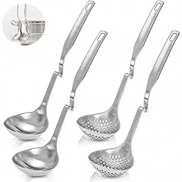 Peohud 4 Pack Soup Ladle Soup Colander SUS304 Stainless Steel Slotted Hot Pot Ladle Strainer Scoops Thickening Cooking Skimmer Cookware Utensil for Hotpot Scooping Sauce Serving 12 Inch