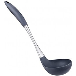 Premium Solid Silicone Ladle Heat Resistant Soup Ladle Scoop with Silicone Covered Stay-Cool Stainless Steel Handle By Lisdripe Gray Ladle