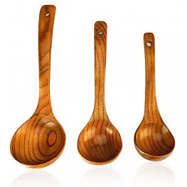 Renawe Set of 3 Wooden Spoons Kitchen Ladles Utensils- 12 inch Serving Ladle 10 inch Cooking Mixing Spoon & 8 inch Soup Ladle