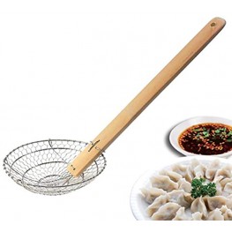 CNCHEF 5" Stainless Steel Spider Strainer Skimmer Ladle for Cooking and Frying 13.7 Inch length Skimmer Strainer Natural Bamboo Handle,5-Inch Strainer Basket