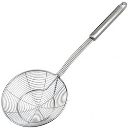 cnomg Stainless Steel Skimmer Strainer Wire Skimmer with Spiral Mesh Professional Grade Handle Skimmer Spoon Ladle for Pasta Chips