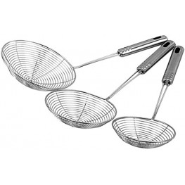 Hamnor 3 Sets Stainless Steel Frying Skimmers 13.3 inches,14.1 Inches,16.1 Inches Kitchen Wire Skimmer with Spiral Mesh Professional Skimmer Spoon with Handle