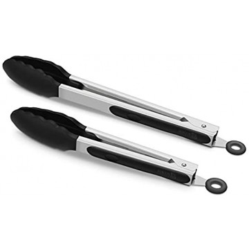 2 Pack Black Kitchen Tongs Premium Silicone BPA Free Non-Stick Stainless Steel BBQ Cooking Grilling Locking Food Tongs 9-Inch & 12-Inch