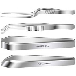 4 Pieces Fish Bone Tweezers Set Two 4.6" Stainless Steel Tweezer and Two 5.5" Tongs for Cooking Food Design styling.