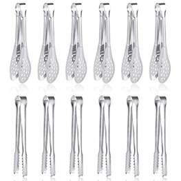Dmoera 12 Pack Premium Small Serving Tongs Mini Stainless Steel Appetizer Tongs 5 Inch12.7cm Silver