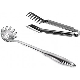 HornTide Stainless Steel Pasta Server Set 1x 9-inch Serving Tongs 1x 12-inch Spaghetti Claw Teethed Ends Design Kitchen Tools