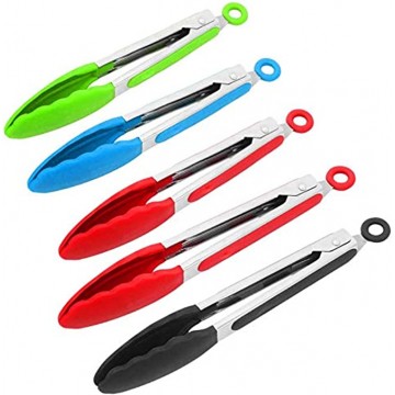 Kitchen Tongs ASIYUN Set of 5–7 & 9inch Stainless Steel Silicone Cooking Tongs with Non-Stick Silicone Tips High Heat Resistant to 450°F for Cooking BBQ Grilling Salad Heavy Duty BPA Free