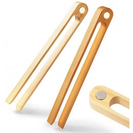 Magnetic Bamboo Toaster Tongs: 100% Natural 8.7” Wood Kitchen Toast Tongs| Eco-Friendly Space Saving Modern Kitchen Accessory for Home Restaurant | Set of 2
