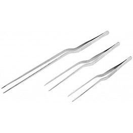 MAXSELL Cooking 304 Stainless Steel Precision Clamp Tip，Kitchen Culinary Offset Tweezer Tongs,3Pcs Set 6",8",12"