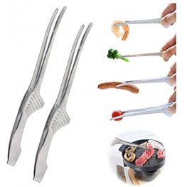 Set of 2 Made in Korea Self-Standing Tongs for Korean & Japanese BBQ Veggies and Seafood Tweezers & Pincette Clean & Convenient Use Premium Stainless Steel Non-Slip Serrated Tips