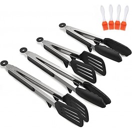 Tongs for Cooking SoupStall 4 Kitchen Tongs for Cooking With Heat Resistant Silicone Tip Plus 4 Grill and BBQ Basting Brushes Set BPA Free Non-Stick Stainless Steel Locking Tongs and Non-Slip Handle