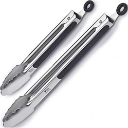 Tribal Cooking Kitchen Tongs Stainless Steel tongs for cooking 9" and 12" Tongs With Silicone Rubber Grips Small and Large Metal Food Chef BBQ Tongs Non-Stick Locking Heat Resistant