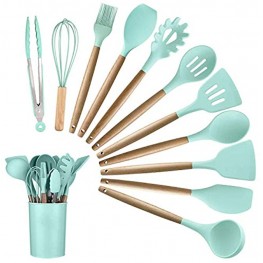 Alitade 12PCS Kitchen Utensil Set Silicone Cooking Utensils Kit Spatula Heat Resistant Wooden Spoons Gadgets Tool for Non-Stick Cookware