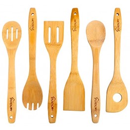 Bamboo Utensils Set for Cooking Kitchen Utensil Set Uncoated and Safe Spatula Kitchen Cooking Tools for Nonstick Cookware and Wok Set of 6