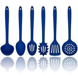 Blue Silicone Cooking Utensils Set – Sturdy Steel Inner Core – Spatula Mixing & Slotted Spoon Ladle Pasta Server Drainer – Heat Resistant Kitchen Tools Bonus Recipe Ebook