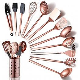 Copper Kitchen Utensils Set,13 Pieces Stainless Steel Cooking Utensils Set With Titanium Rose Gold Plating,Kitchen Tools Set With Utensil Holder For Non-Stick Cookware Dishwasher Safe 13 Packs