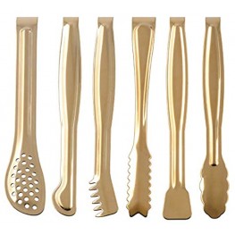 HINMAY Gold Plated Mini Serving Tongs Set 6-Inch Appetizers Tongs Stainless Steel Small Sugar Cube Tongs Ice Tongs Set of 6