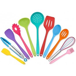 Homikit 11 Pieces Cooking Utensils Set Silicone Kitchen Utensil Spatula Set for Nonstick Cookware Colorful Kitchen Tools Include Whisk Turner Spoon Ladle Skimmer Heat Resistant Dishwasher Safe