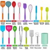 Homikit 17 Pieces Silicone Kitchen Utensils with Holder Colorful Cooking Utensils Sets Stainless Steel Handle Nonstick Kitchen Tools Include Spatula Spoons Turner Pizza Cutter Heat Resistant
