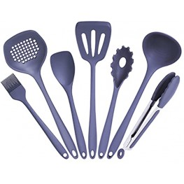 Kitchen Utensil Set-7 Pcs Cooking Utensils,446°F Heat Resistant Silicone Cooking Utensils Set,With Turner Tongs,Scraper Spoon,Shovel pasta server,Brush Silicone for CookingGray