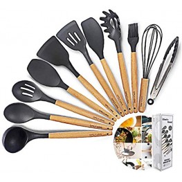 Kitchen Utensil Set Silicone Cooking Utensils 12Piece Cooking Utensils Set with Bamboo Wood Handles for Nonstick Cookware,Non Toxic Turner Tongs Spatula Spoon Set.-Chef's Hand