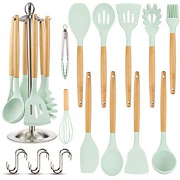 Silicone Kitchen Cooking Utensil Set EAGMAK 16PCS Kitchen Utensils Spatula Set with Stainless Steel Stand for Nonstick Cookware BPA Free Non-Toxic Cooking Utensils Kitchen Tools Gift Mint Green