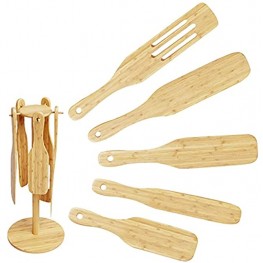 Spurtles Kitchen Tools Wooden Spatula Spurtle Set Bundled with Countertop Utensil Holder Eco-Friendly Bamboo Cooking Utensils 5 Piece Spurtle Set for Stirring Mixing Serving