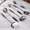 Standcn 7 Pcs 304 Stainless Steel Kitchen Utensil Set with Wooden Handle Mirror Finish Polishing Includes Rotating Holder Spatula Soup Ladle Skimmer Slotted Spatula Spaghetti Server Large Spoon
