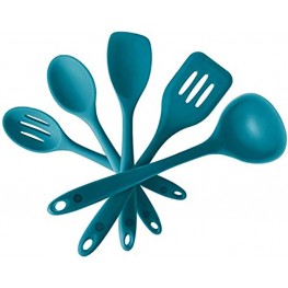 StarPack Basics Silicone Kitchen Utensil Set 5 Piece Set 10.5 High Heat Resistant to 480°F Hygienic One Piece Design Spatulas Serving and Mixing Spoons Teal Blue