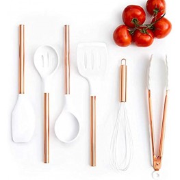 White Silicone and Copper Cooking Utensils for Modern Cooking and Serving Stainless Steel Copper Serving Utensils Ideal Spatulas for Non Stick Cookware…