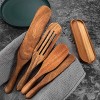 Wooden Spurtle Set 5Piece 100% Natural Acacia Kitchen Utensil Set with Spoon Rest Heat Resistant Non Stick Wood Cookware Spurtles Kitchen tools Set for Easy Stirring Mixing Serving & Spreader