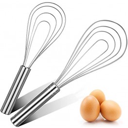 2 Pieces Flat Whisk 10 Inch and 9 Inch Handheld Steel Wire Whisk Kitchen Flat Wire Whisk Egg Sauce Whisk for Whisking Roux Gravy Stirring Egg Sauce Dishwasher Safe