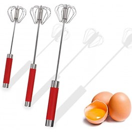 3 Pieces Stainless Steel Egg Whisk 10" 12" 14" Semi-automatic Hand Push Mixer for Cooking Egg Beater Milk Frother Hand Push Rotary Whisk Blender Dishwasher Safe