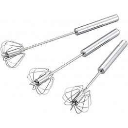 3PCS Stainless Steel Semi-automatic Whisk Egg whisk Hand-push Rotary Whisk Whisk Set for Blending Whisking Beating and Stirring Sturdy Wire Whisk Easy to operate silver