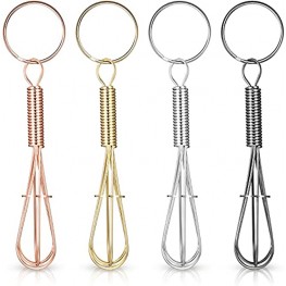 4 Pieces Mini Whisk Keychain Stainless Steel Whisk Keychain Novelty Whisk Stirrer Keychain Mini Egg Whisk Hand Push Mixer Stirrer Keychain for Keychain Blending Whisking Beating Stirring