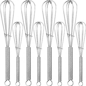 8 Pieces Mini Stainless Steel Whisks Tiny Wire Whisk Small Kitchen Whisk Balloon Wire Whisk Egg Beater 5 Inch and 7 Inch for Cooking Blending Whisking Beating Stirring