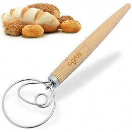 AGRUS Original Danish Dough Whisk Bread Making Tools Danish Dough Hook Bread Dough Mixer Hand Bread Dough Whisk for Pastry Large Stainless Steel Swedish Whisk with Wooden Handle 12.5 inch