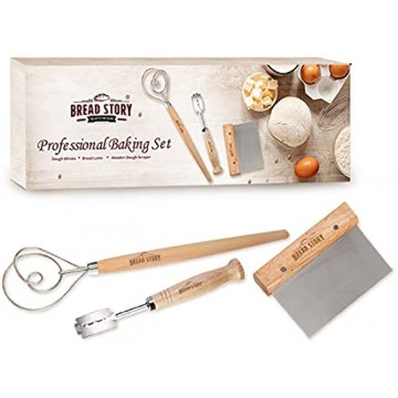 Bread Story Danish Whisk Dough Lame Slashing Tool And Wooden Scraper Tool Used for Pastry Baking Sourdough Starter Kit Set of 3