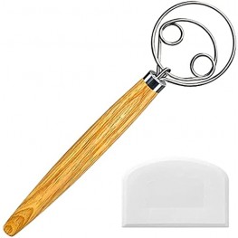 Danish Dough Whisk Dutch Style Bread Whisk For Dough Cooking Kitchen with Stainless Steel Danish Whisk Bread Mixer 13" and Dough Scraper