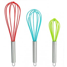 DRAGONN Set of 3 Multi-Color Silicone Whisks with Stainless Steel Handles Milk & Egg Beater Balloon Whisk for Blending Whisking Beating and Stirring DN-KW-WK3C